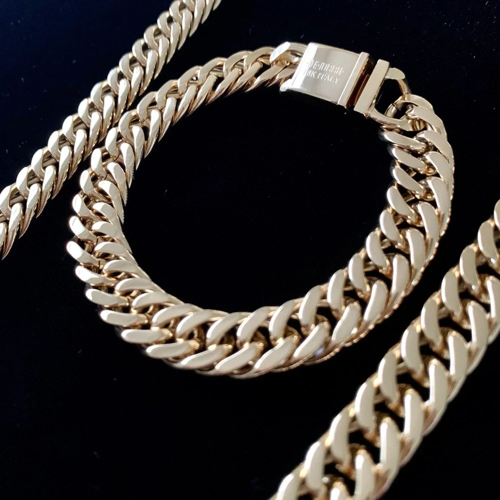 NEW DOUBLE MIAMI CUBAN LINK BRACELET 18K GOLD MADE IN ITALY *LIFETIME WARRANTY*